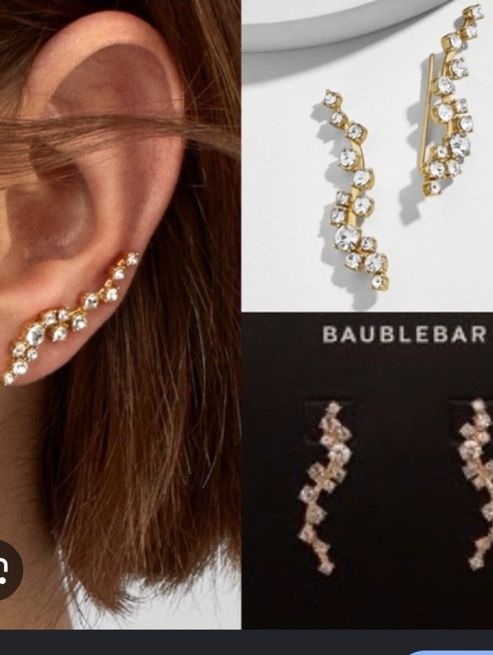 BaubleBar Gold Crystal Ear Climbers with Clear Stones